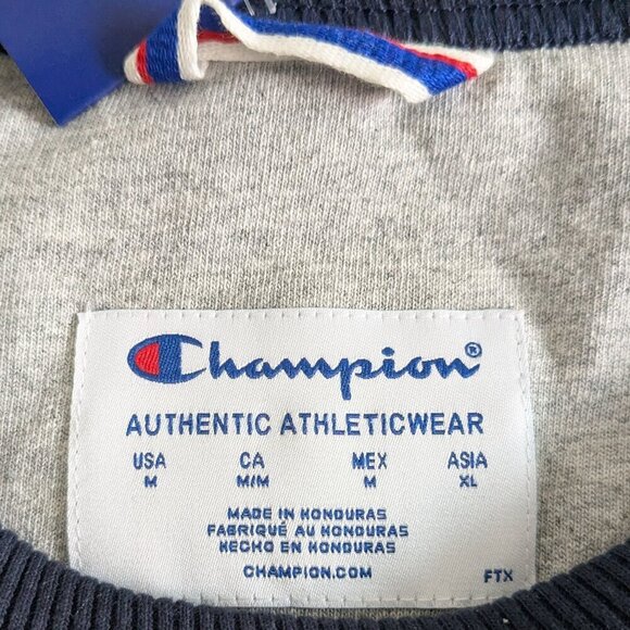 Champion Sweatshirt Men's Medium Navy Blue Fleece Crew Long Sleeve NWT Comfort - Picture 4 of 15